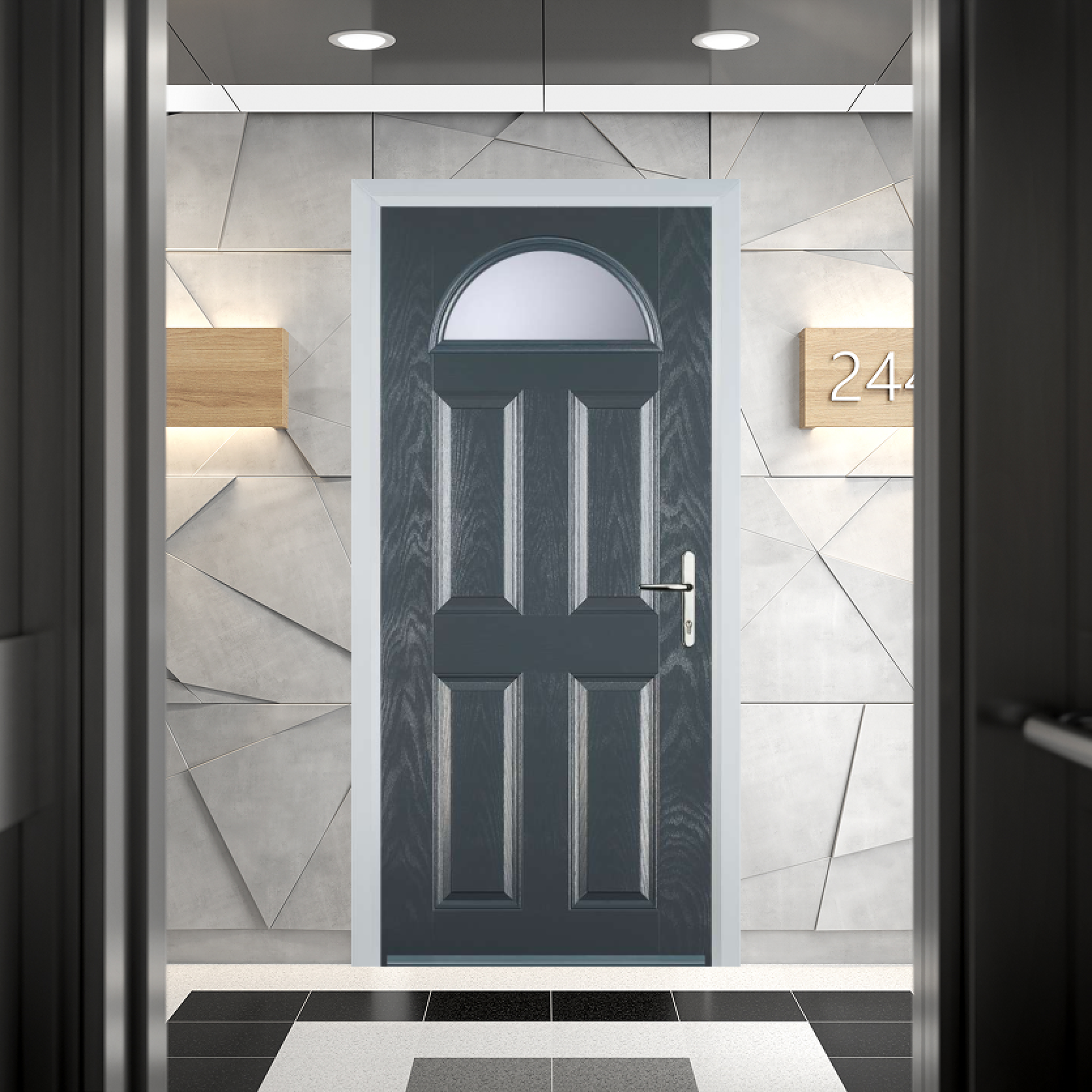 Door Stop 4 Panel 1 Arch FD30 Fire Door In Grey Large
                        Image