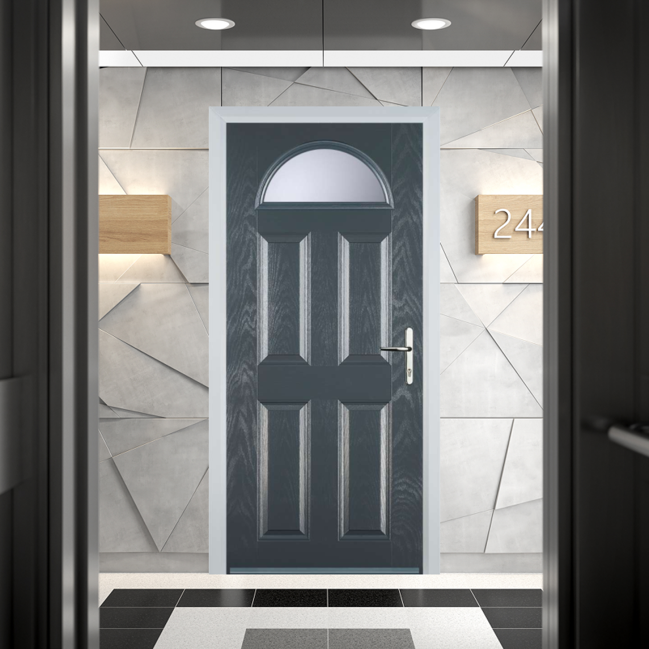 Door Stop 4 Panel 1 Arch FD30 Fire Door In Grey Image