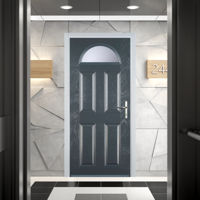 Door Stop 4 Panel 1 Arch FD30 Fire Door In Grey Thumbnail