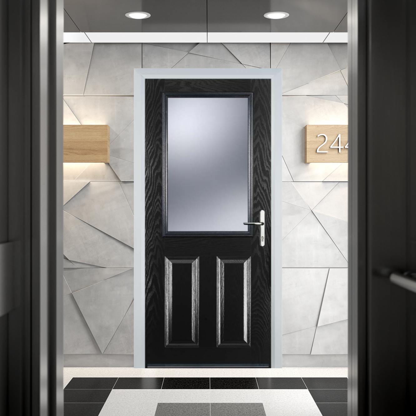 Door Stop 2 Panel 1 Square FD30 Fire Door In Black Image