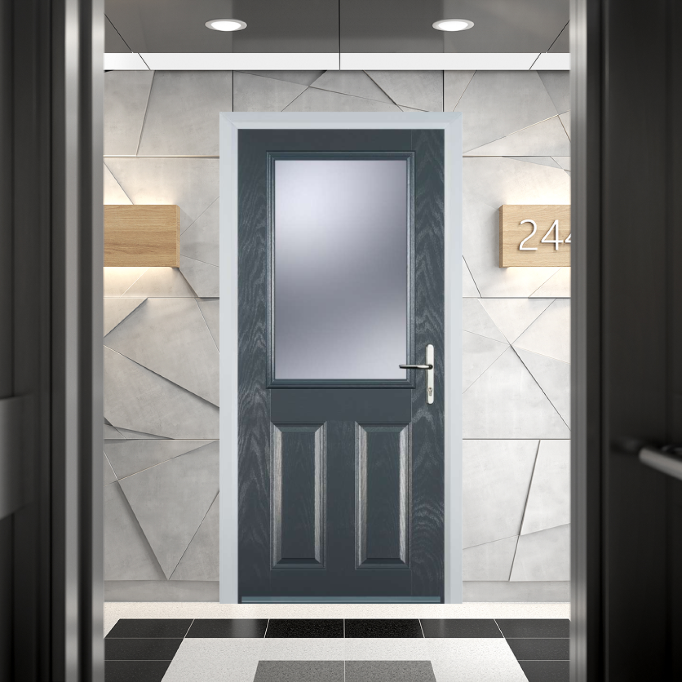 Door Stop 2 Panel 1 Square FD30 Fire Door In Grey Image