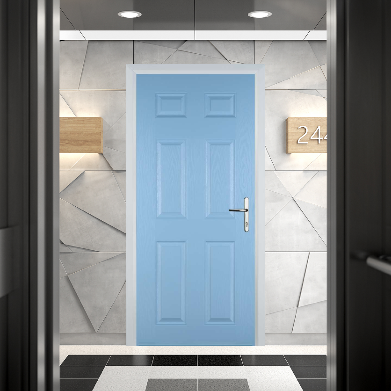 Door Stop 6 Panel FD30 Fire Door In Duck Egg Blue Image