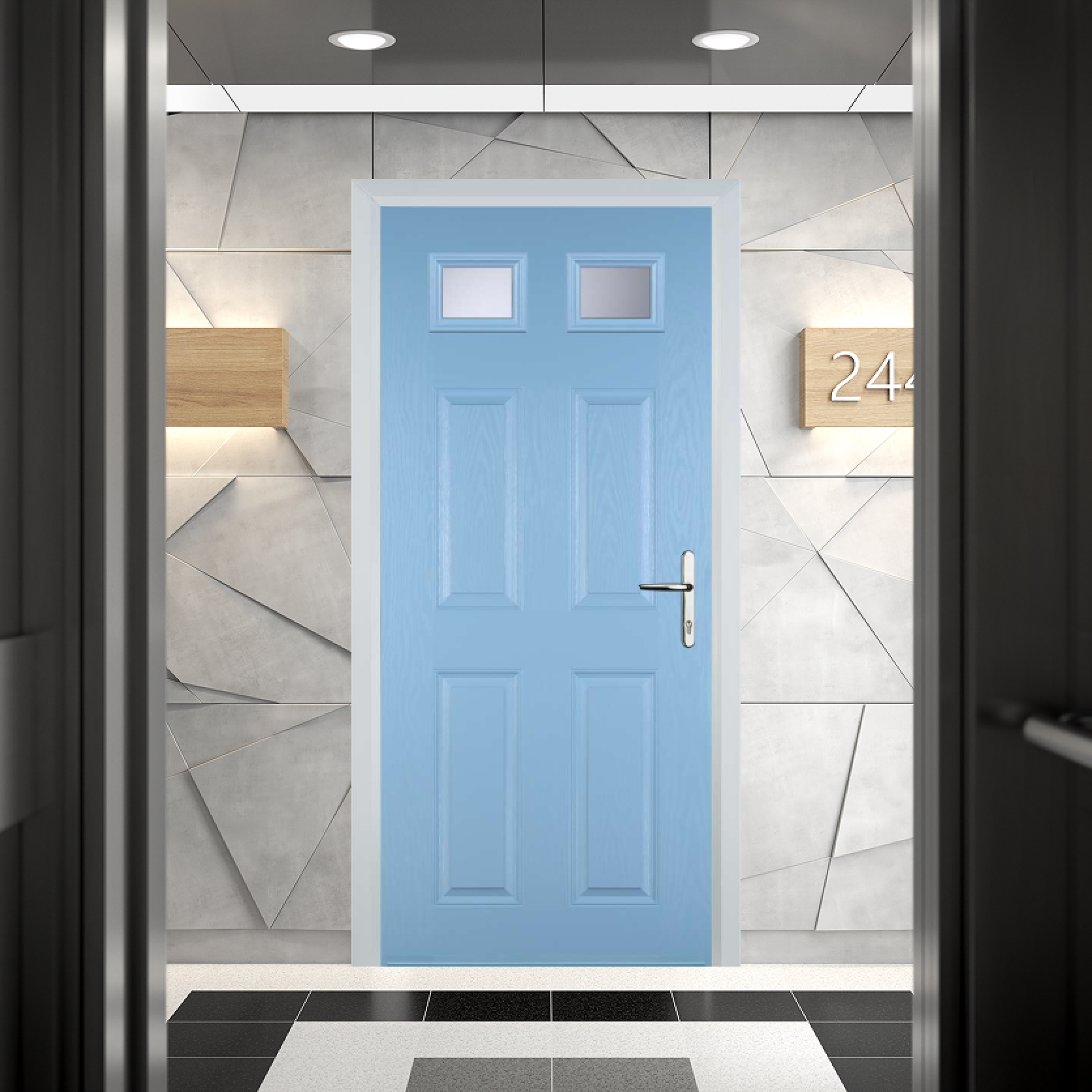 Door Stop 4 Panel 2 Square FD30 Fire Door In Duck Egg Blue Large
                        Image