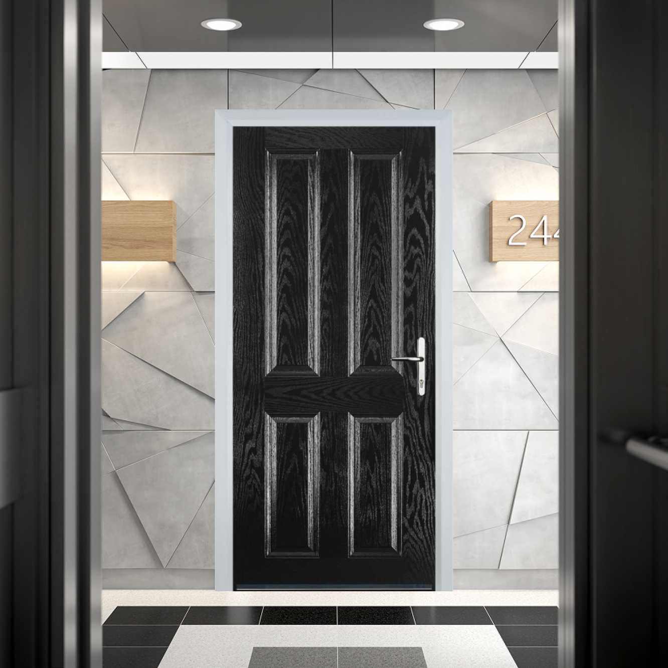 Door Stop 4 Panel FD30 Fire Door In Black Image