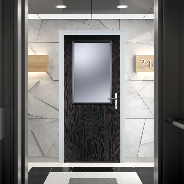 Door Stop Cottage Half Glaze FD30 Fire Door In Black Brown Thumbnail