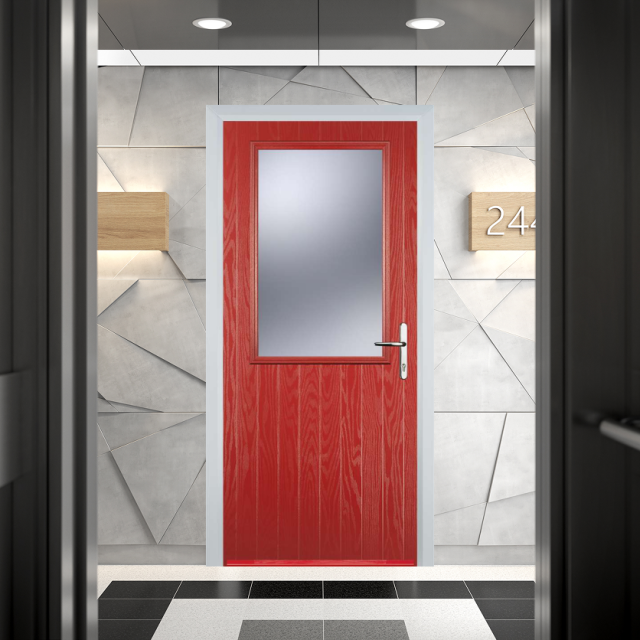 Door Stop Cottage Half Glaze FD30 Fire Door In Poppy Red (High Gloss) Thumbnail