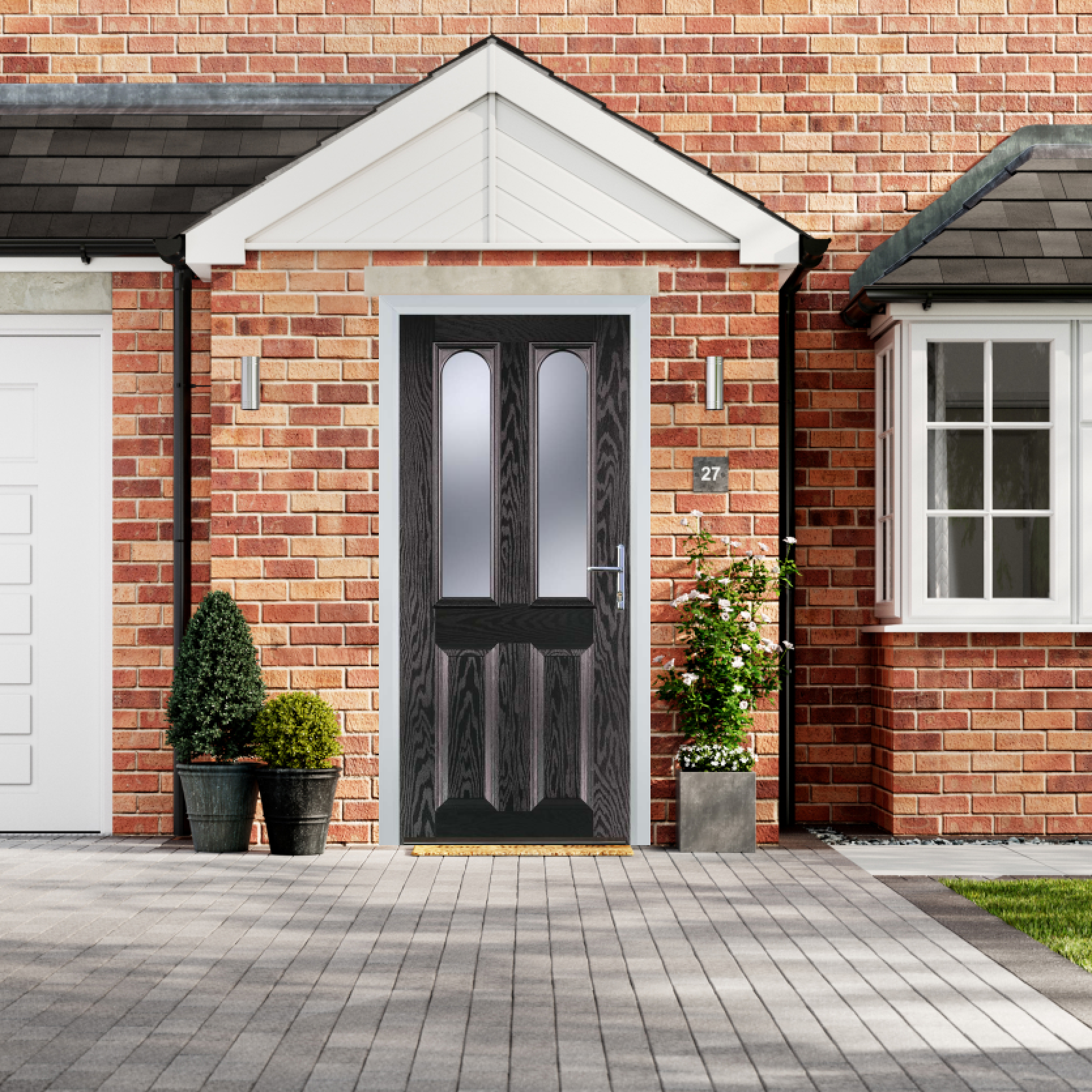 Door Stop 2 Panel 2 Arch (A) Composite Traditional Door In Black Brown Large
                        Image