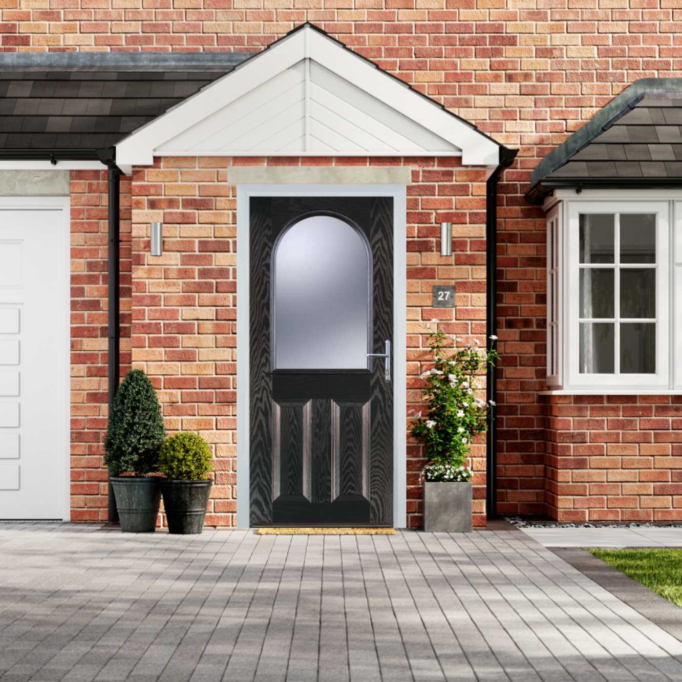 Door Stop 2 Panel 1 Arch (E) Composite Traditional Door In Black Brown Image