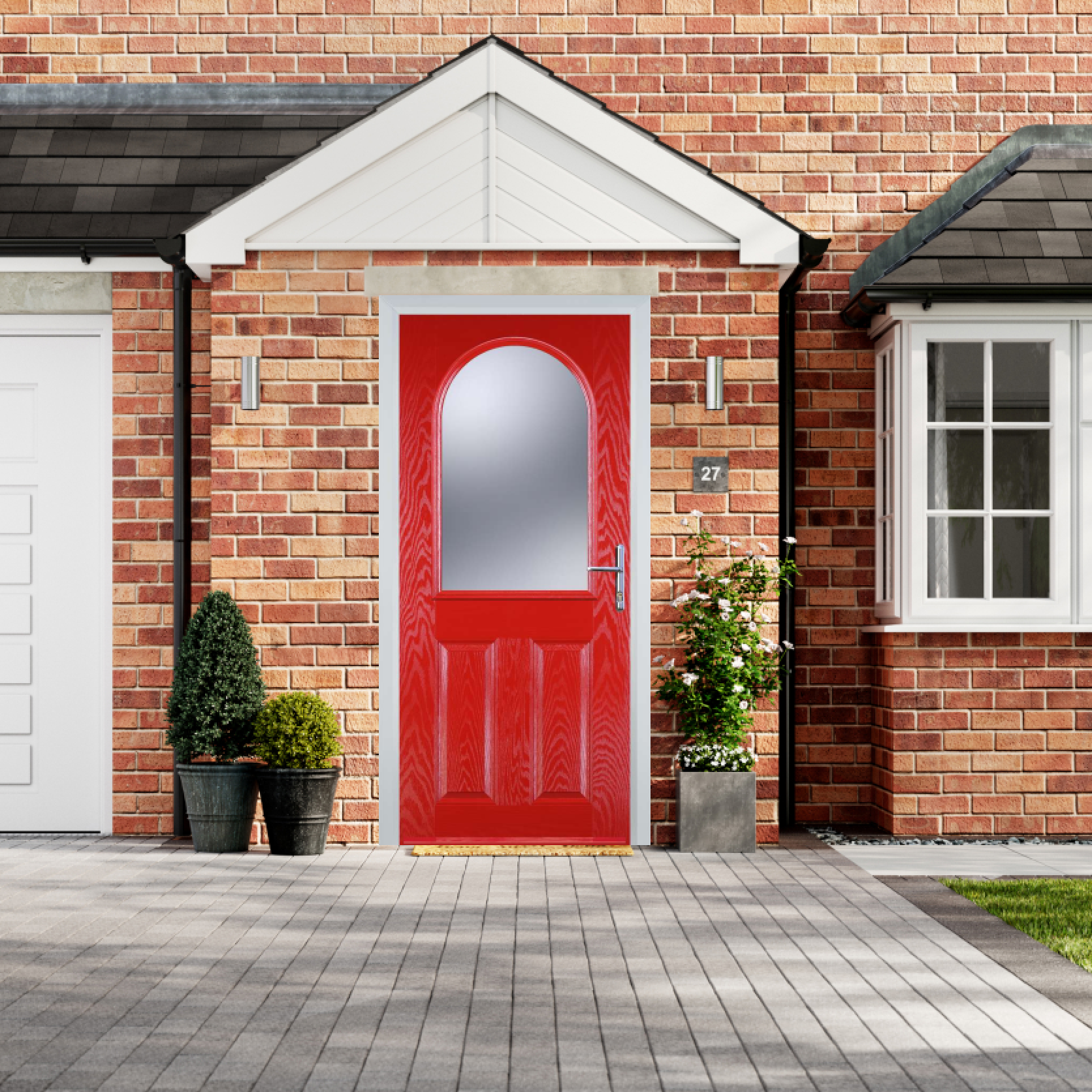 Door Stop 2 Panel 1 Arch (E) Composite Traditional Door In Poppy Red (High Gloss) Large
                        Image
