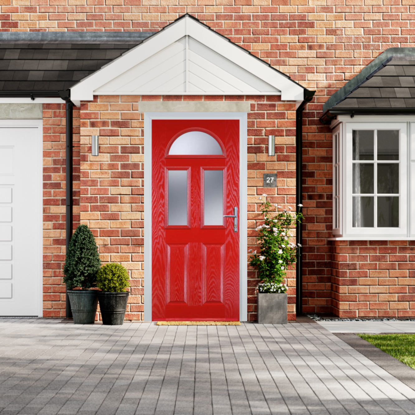Door Stop 2 Panel 2 Square 1 Arch (G) Composite Traditional Door In Poppy Red (High Gloss) Image