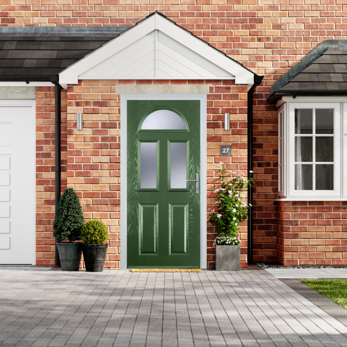 Door Stop 2 Panel 2 Square 1 Arch (G) Composite Traditional Door In Fern Green Image