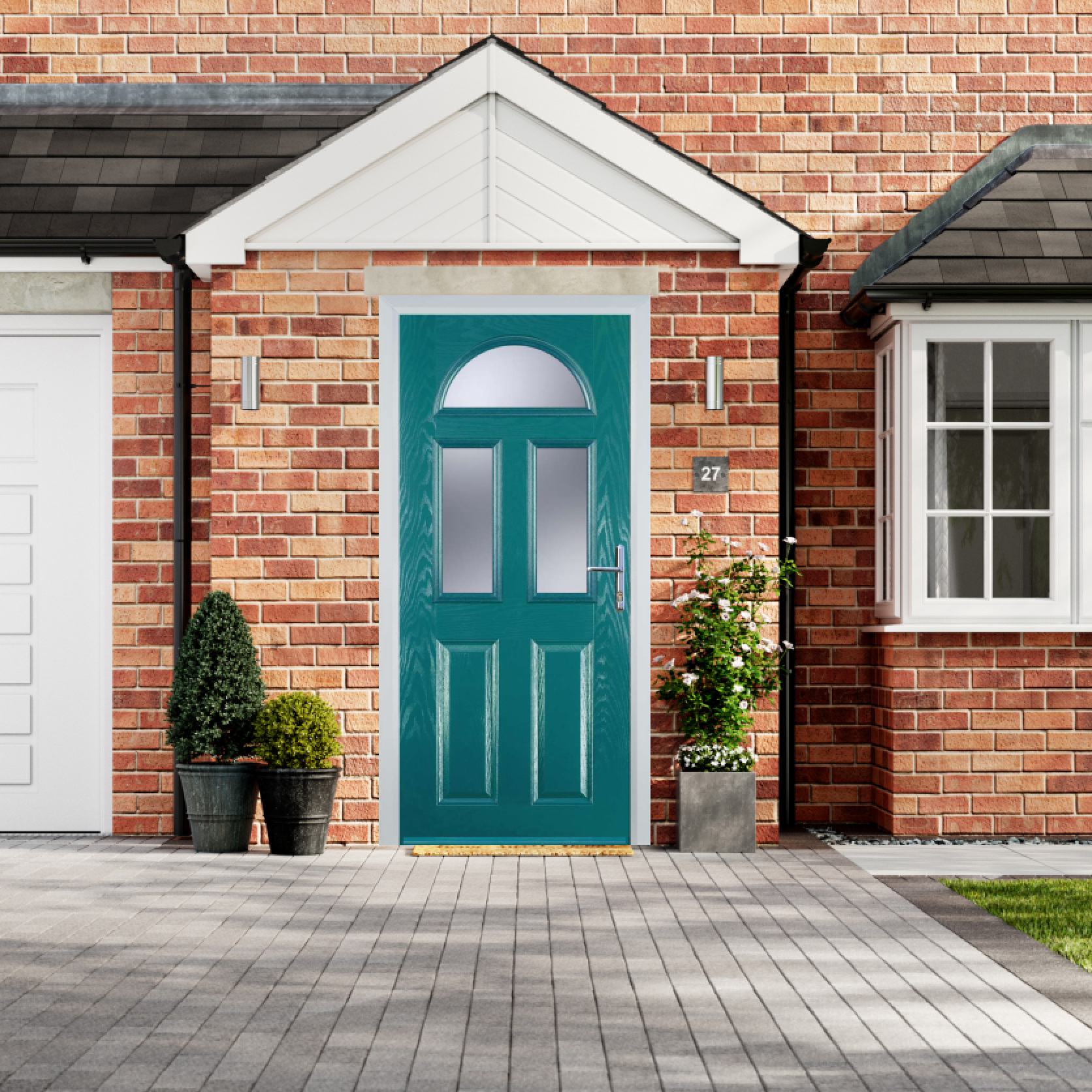 Door Stop 2 Panel 2 Square 1 Arch (G) Composite Traditional Door In Turquoise Blue Large
                        Image