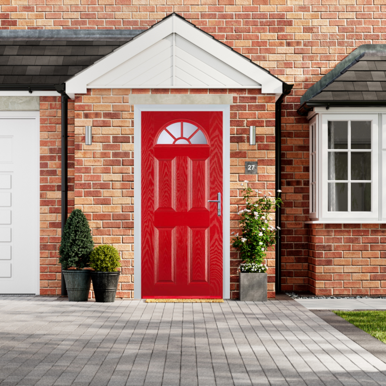 Door Stop 4 Panel Sunburst (J) Composite Traditional Door In Red Image
