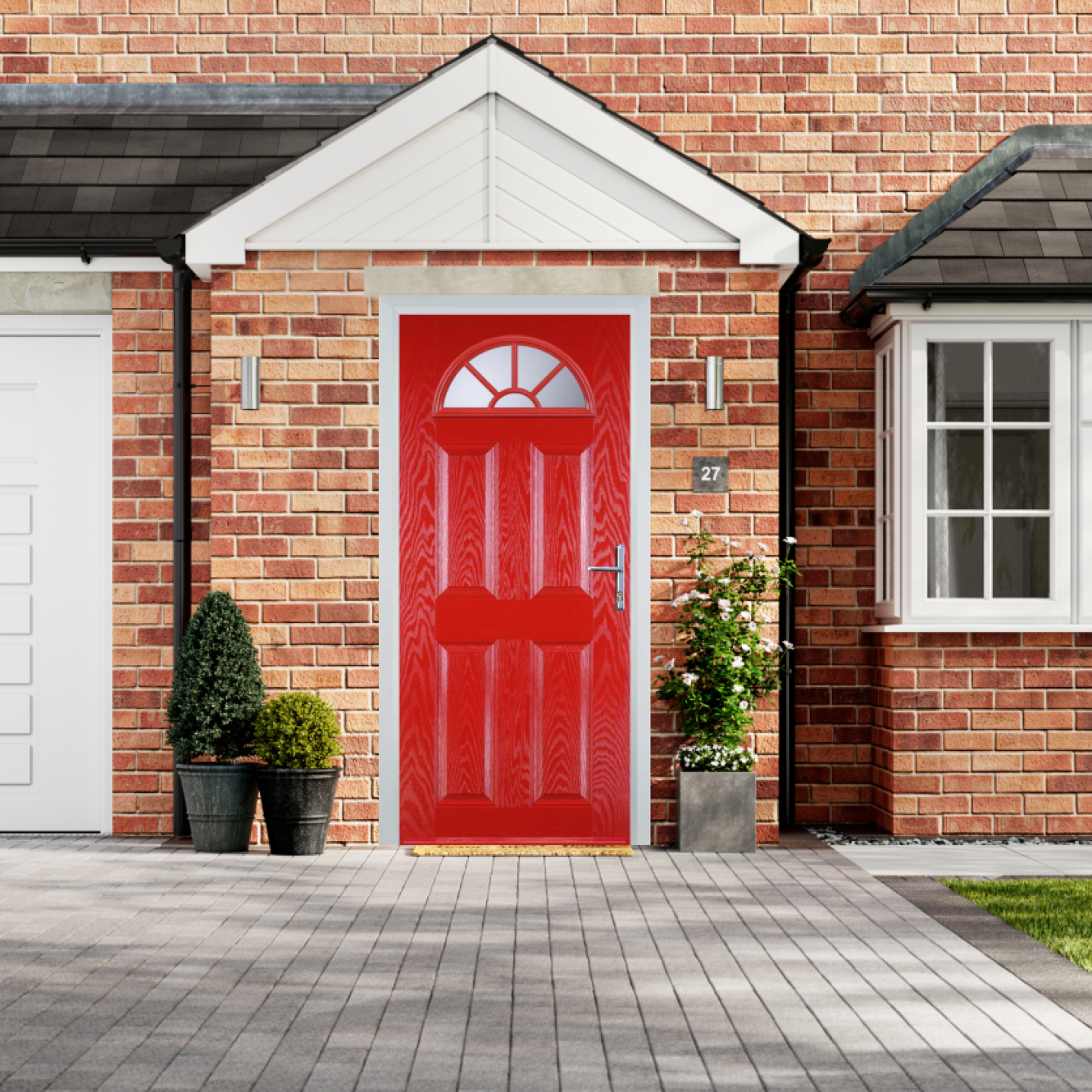 Door Stop 4 Panel Sunburst (J) Composite Traditional Door In Poppy Red (High Gloss) Image