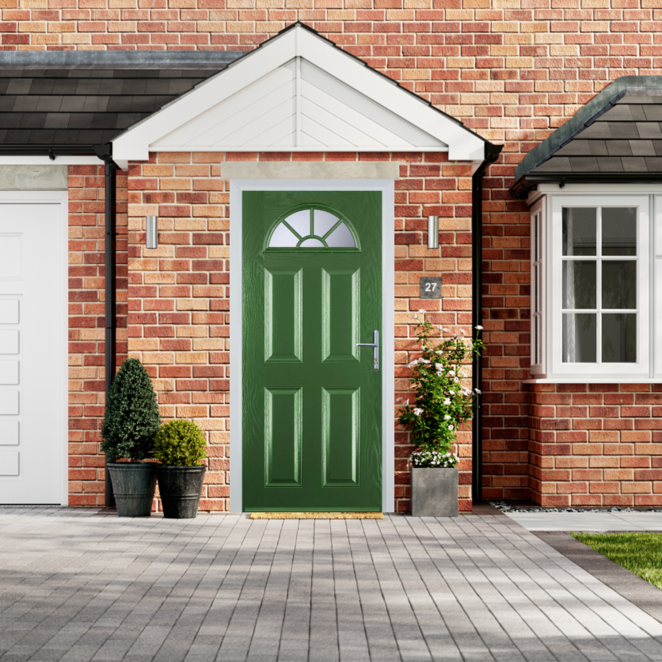 Door Stop 4 Panel Sunburst (J) Composite Traditional Door In Fern Green Image