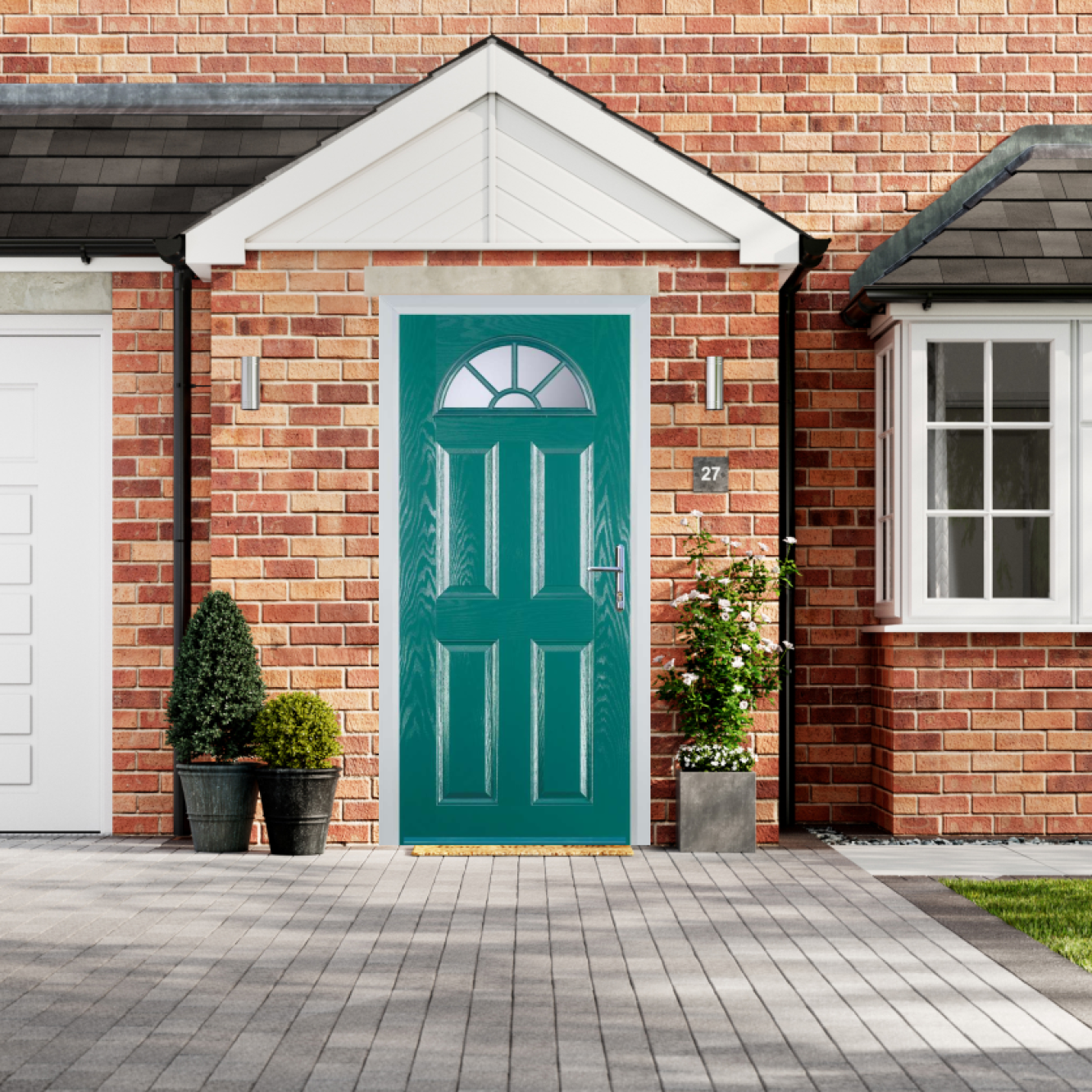 Door Stop 4 Panel Sunburst (J) Composite Traditional Door In Turquoise Blue Image