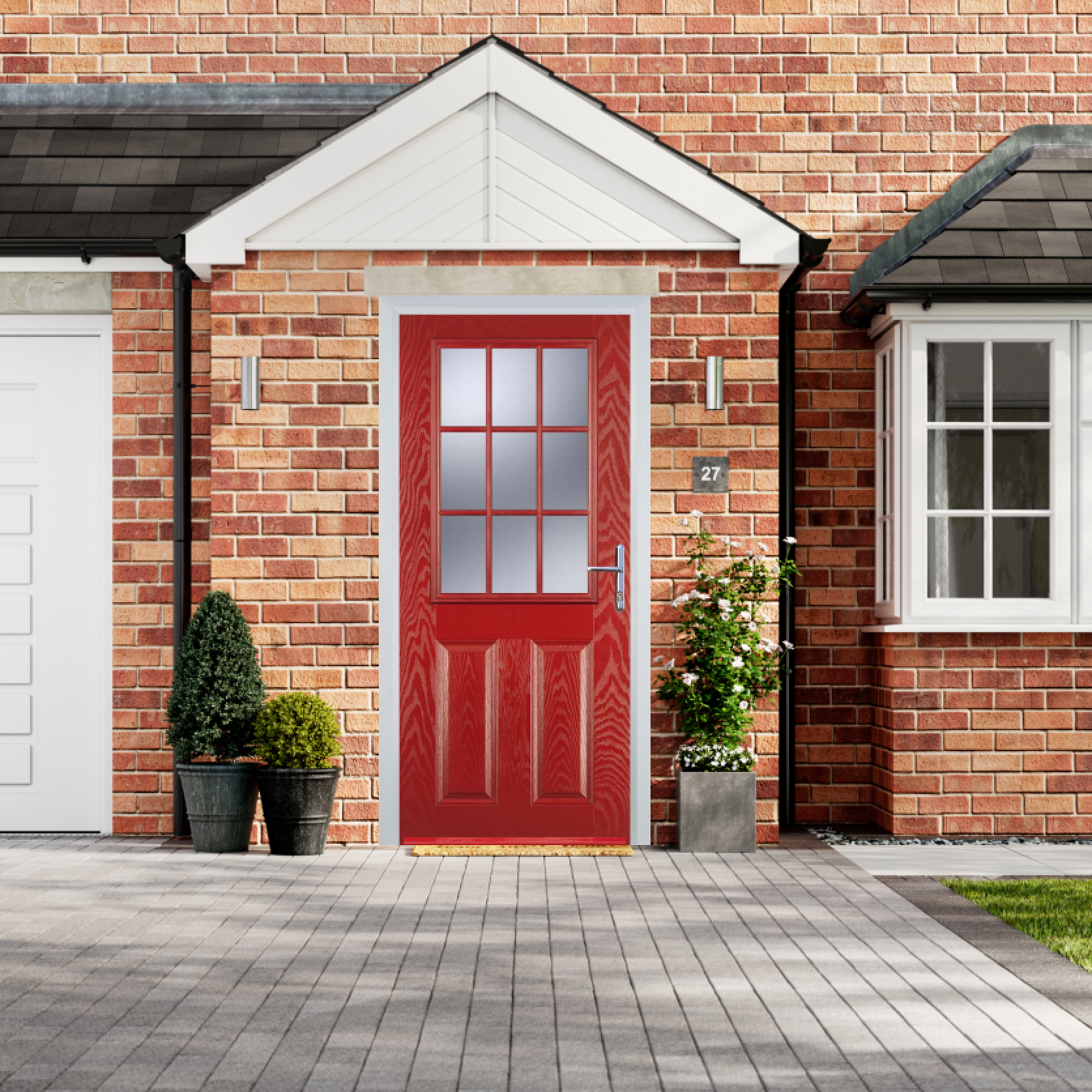 Door Stop 2 Panel 1 Grill (K) Composite Traditional Door In Red Large
                        Image