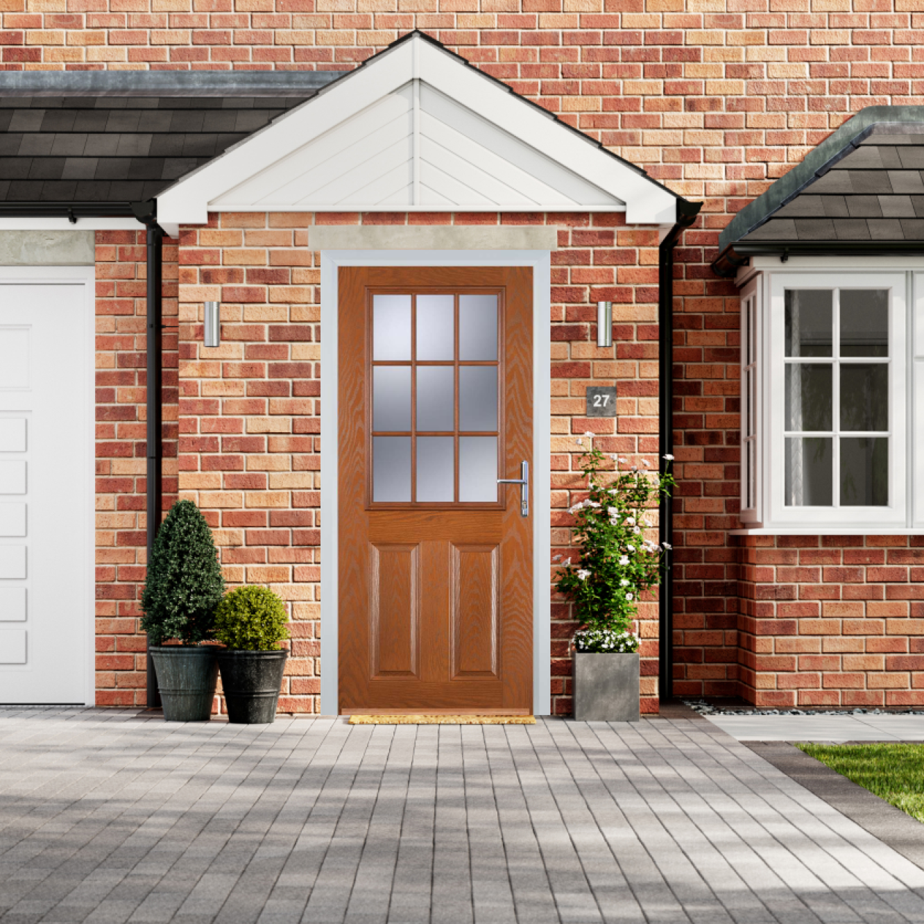 Door Stop 2 Panel 1 Grill (K) Composite Traditional Door In Oak Image