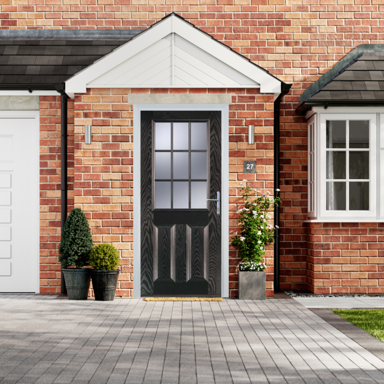 Door Stop 2 Panel 1 Grill (K) Composite Traditional Door In Black Brown Image