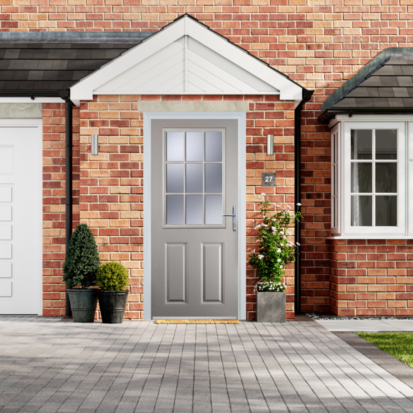 Door Stop 2 Panel 1 Grill (K) Composite Traditional Door In Agate Grey Image