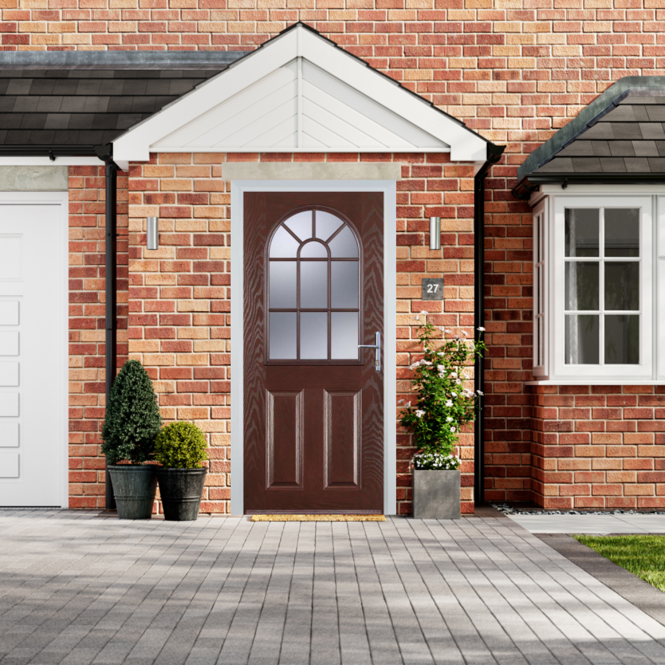 Door Stop 2 Panel Sunburst (L) Composite Traditional Door In Dark Wood Image