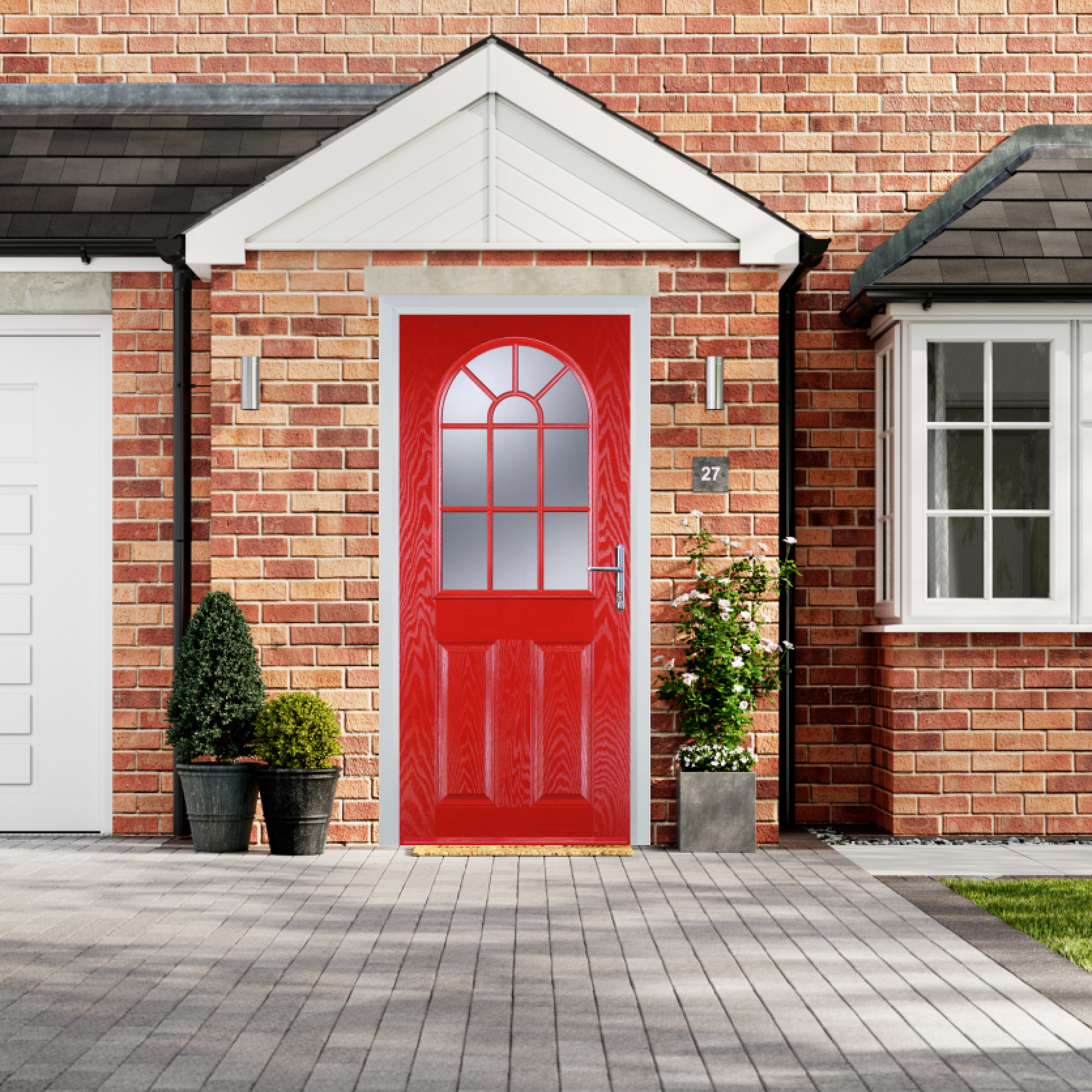 Door Stop 2 Panel Sunburst (L) Composite Traditional Door In Poppy Red (High Gloss) Large
                        Image