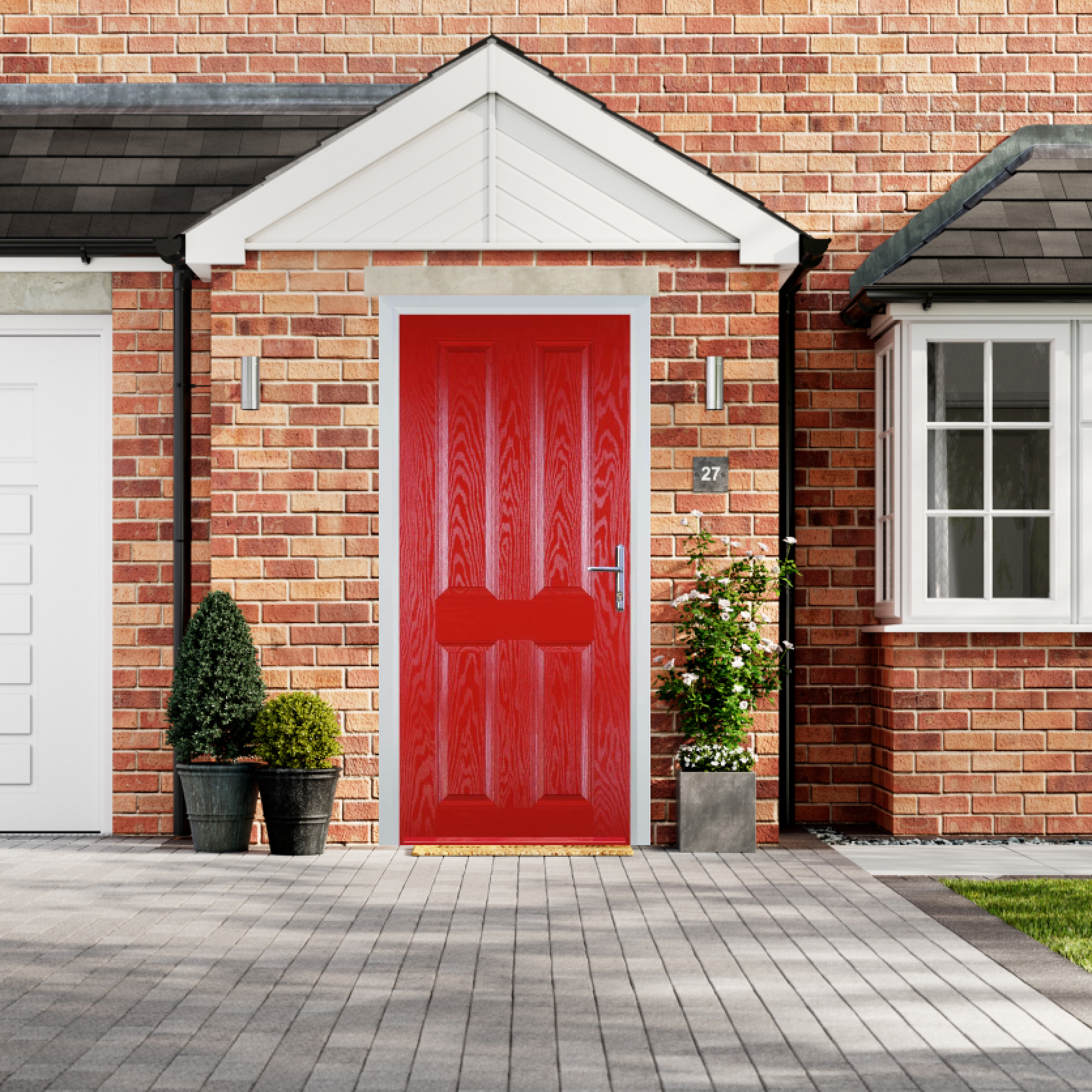 Door Stop 4 Panel (Q) Composite Traditional Door In Poppy Red (High Gloss) Large
                        Image