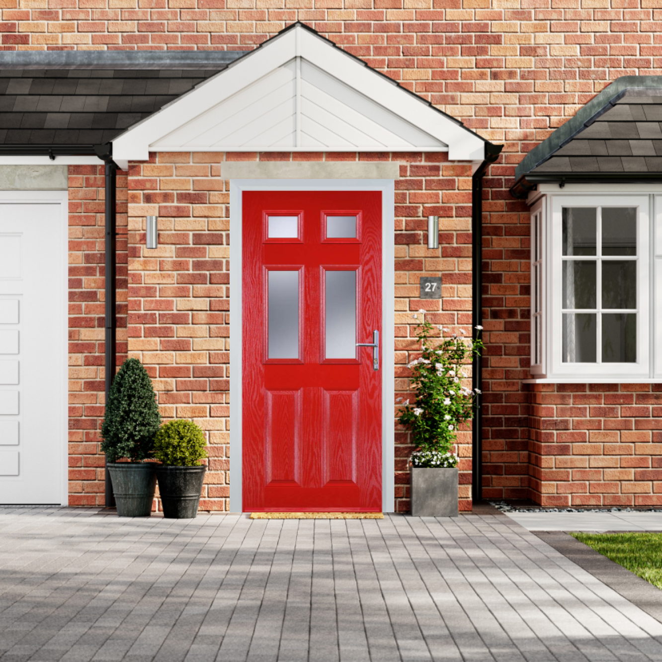 Door Stop 2 Panel 4 Square (T) Composite Traditional Door In Poppy Red (High Gloss) Image