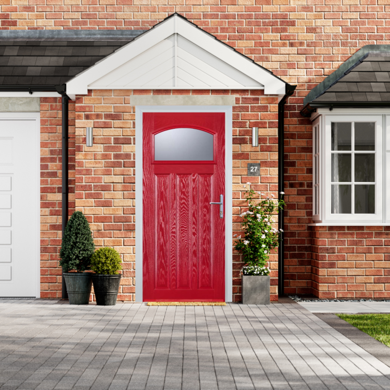 Door Stop 3 Panel 1 Square (61) Composite Traditional Door In Poppy Red (High Gloss) Image