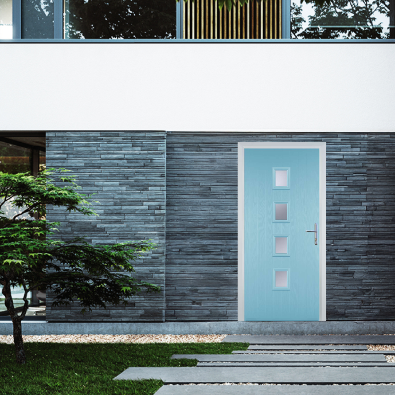 Door Stop 4 Square (W) Composite Contemporary Door In Duck Egg Blue Image