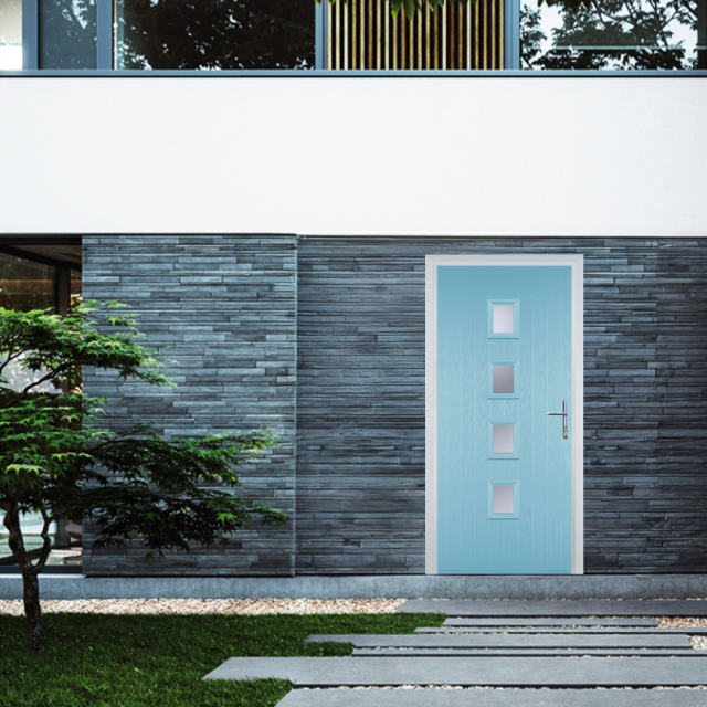 Door Stop 4 Square (W) Composite Contemporary Door In Duck Egg Blue Thumbnail