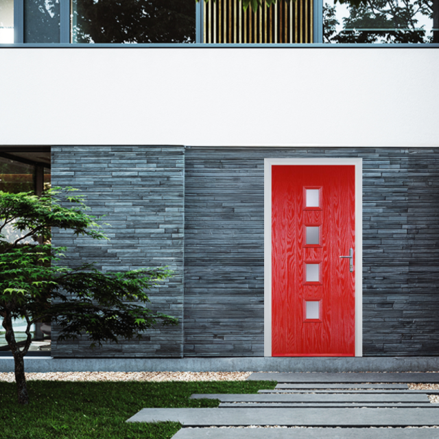 Door Stop 4 Square (W) Composite Contemporary Door In Poppy Red (High Gloss) Thumbnail