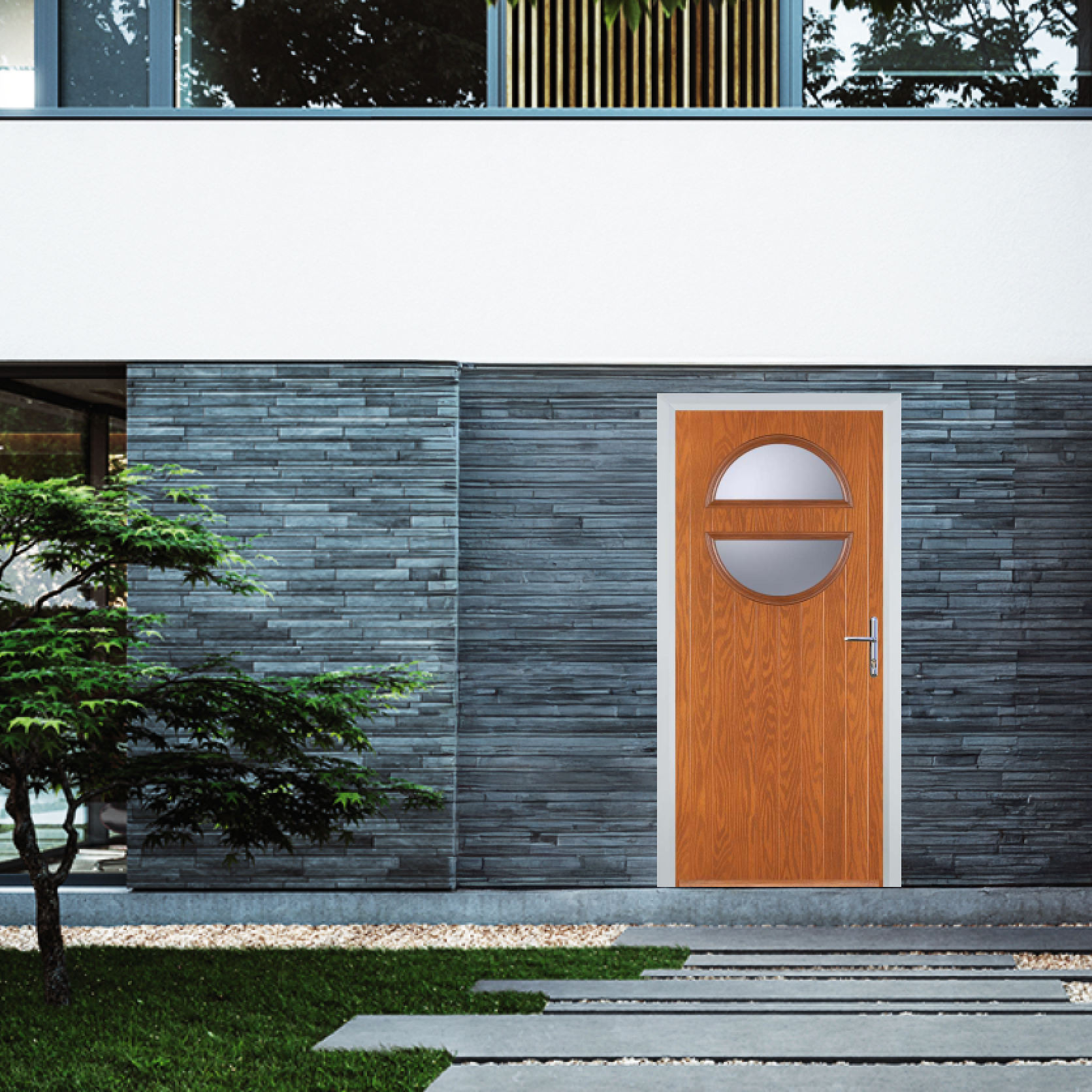 Door Stop Circle (X) Composite Contemporary Door In Oak Large
                        Image