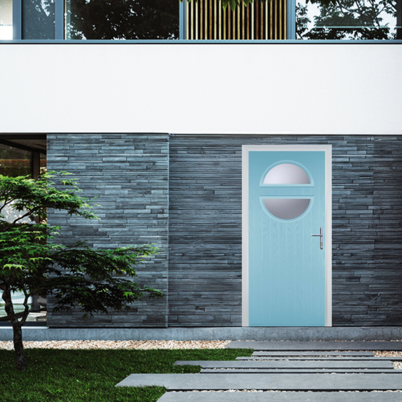 Door Stop Circle (X) Composite Contemporary Door In Duck Egg Blue Image