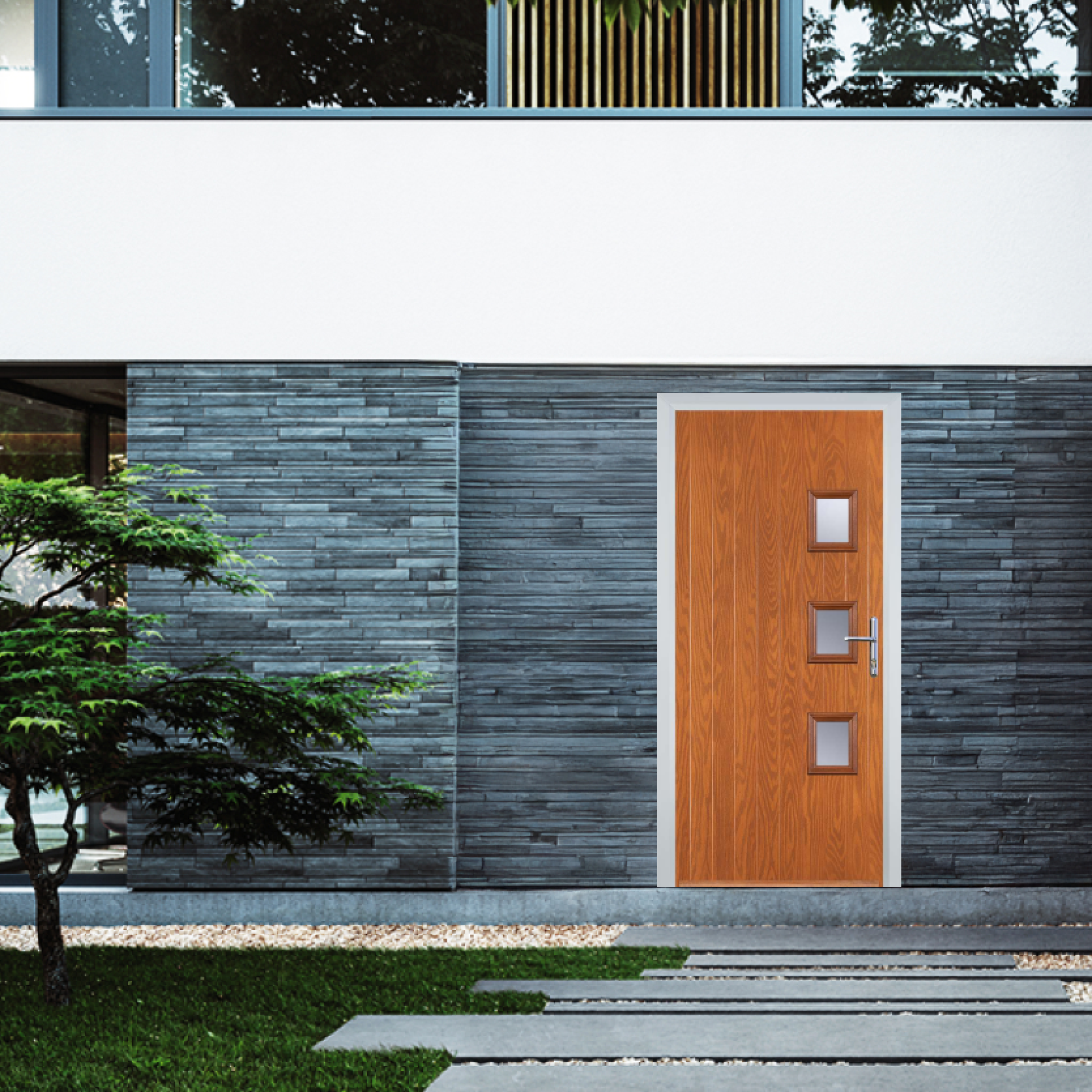 Door Stop 3 Square (Y) Composite Contemporary Door In Oak Large
                        Image