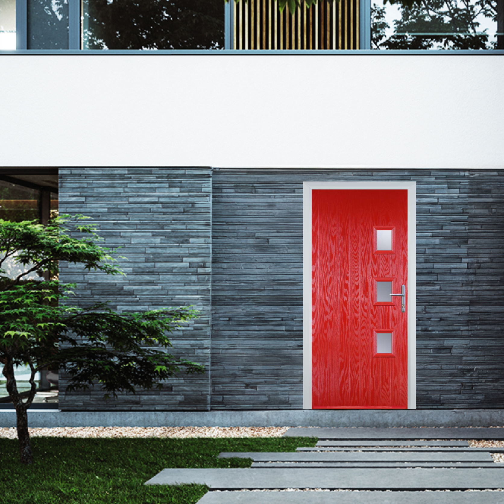 Door Stop 3 Square (Y) Composite Contemporary Door In Poppy Red (High Gloss) Large
                        Image