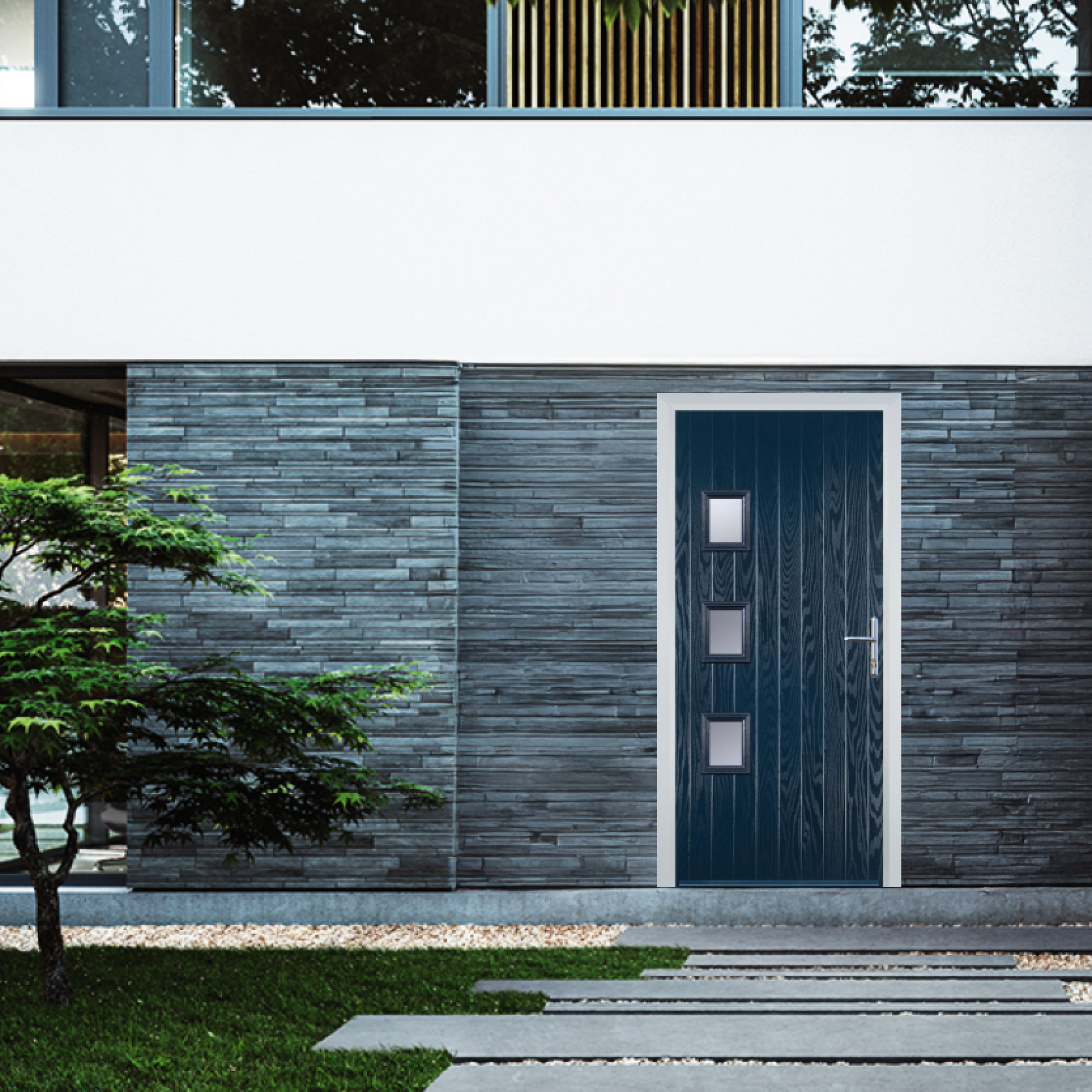 Door Stop 3 Square (YH) Composite Contemporary Door In Blue Large
                        Image