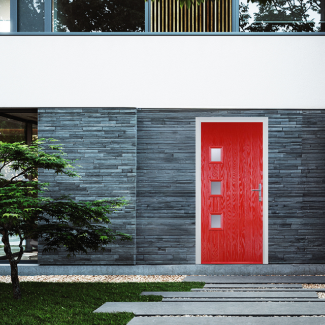 Door Stop 3 Square (YH) Composite Contemporary Door In Poppy Red (High Gloss) Thumbnail