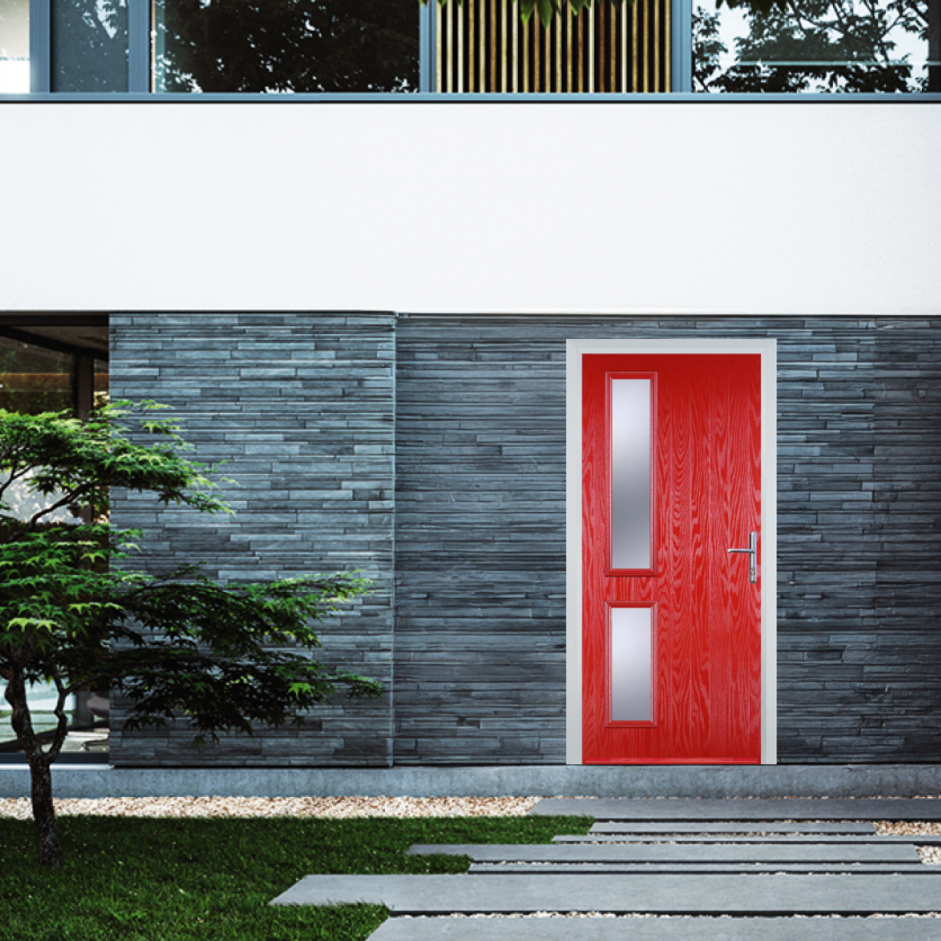 Door Stop Twin Side (ZH) Composite Contemporary Door In Poppy Red (High Gloss) Image