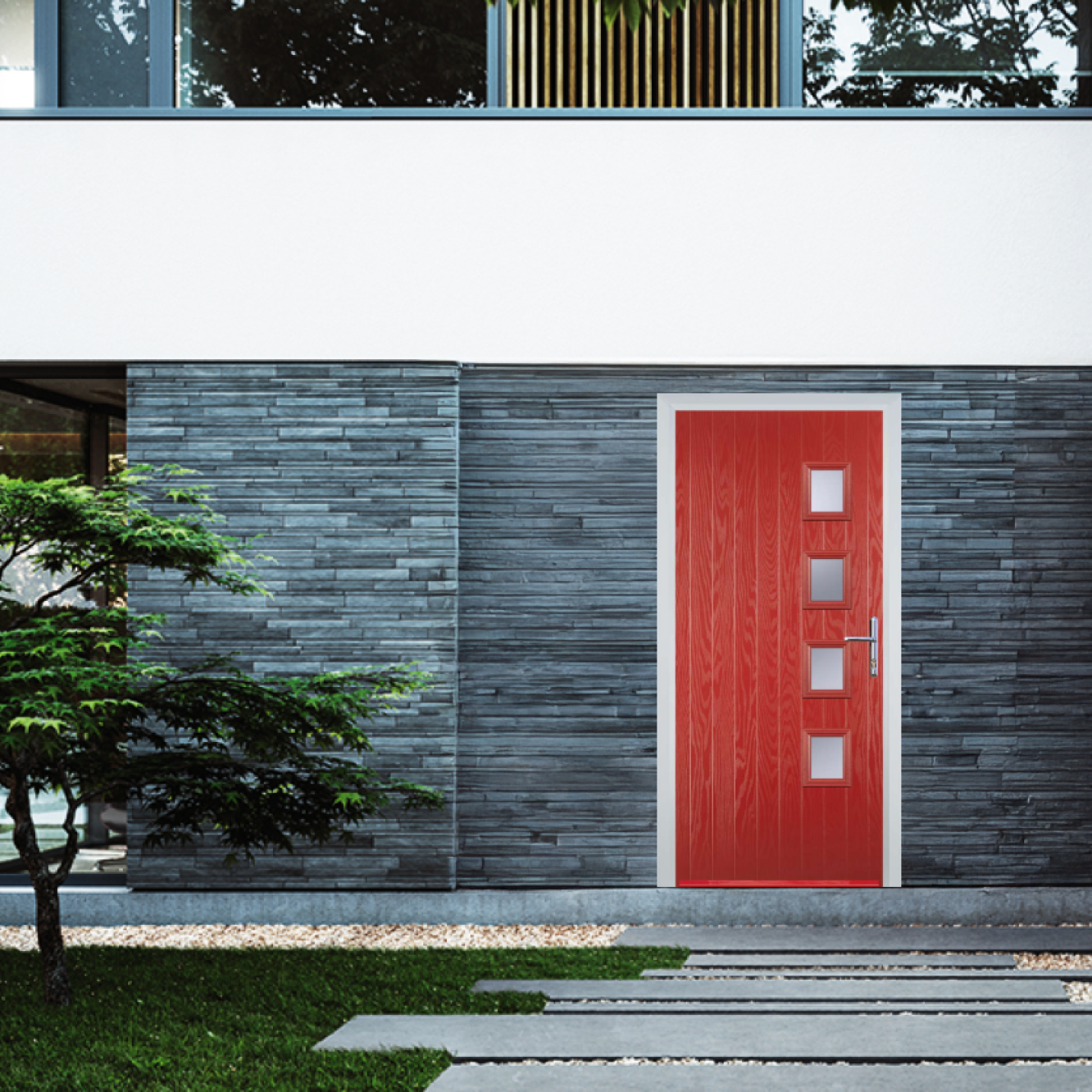 Door Stop 4 Square (W4) Composite Contemporary Door In Red Image