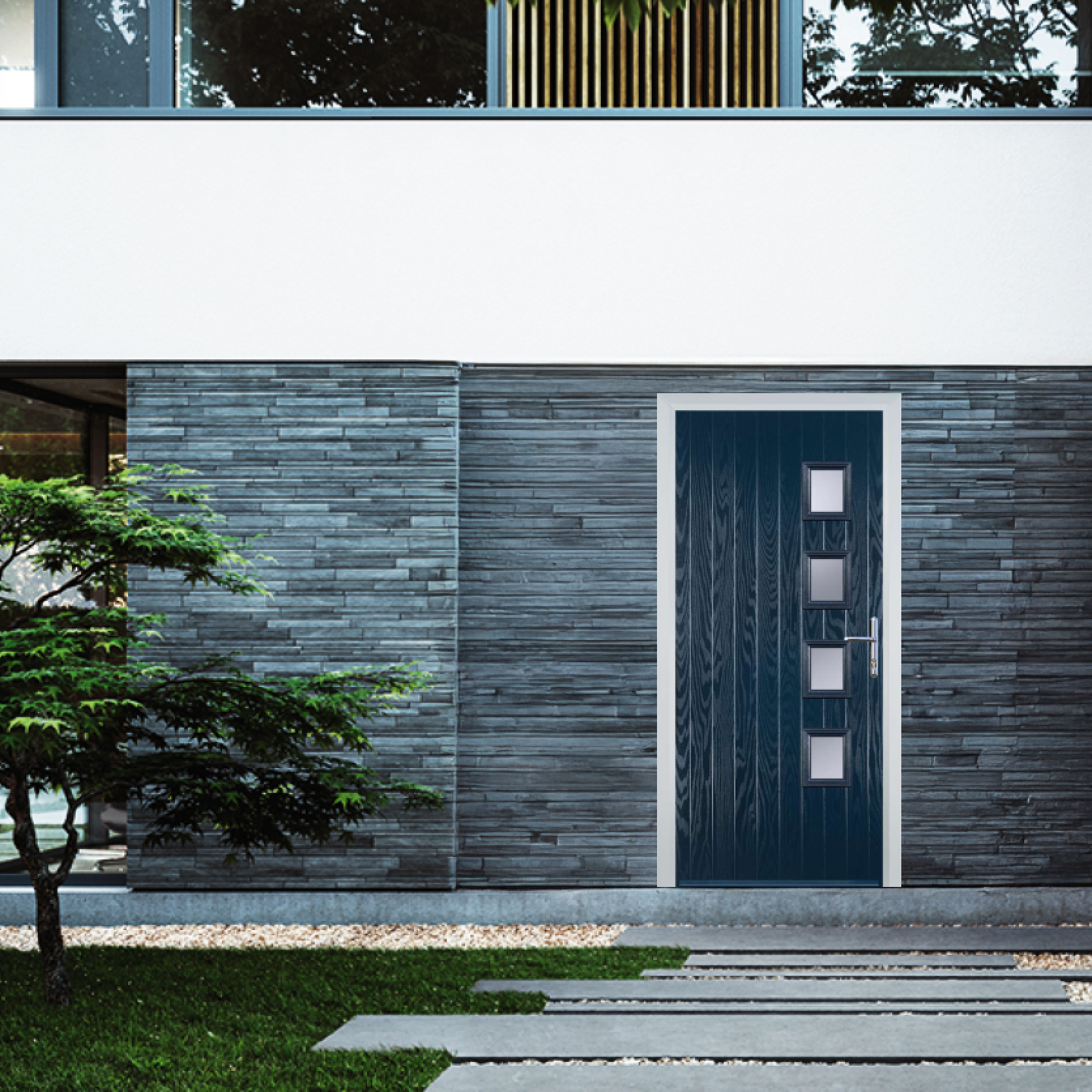 Door Stop 4 Square (W4) Composite Contemporary Door In Blue Large
                        Image