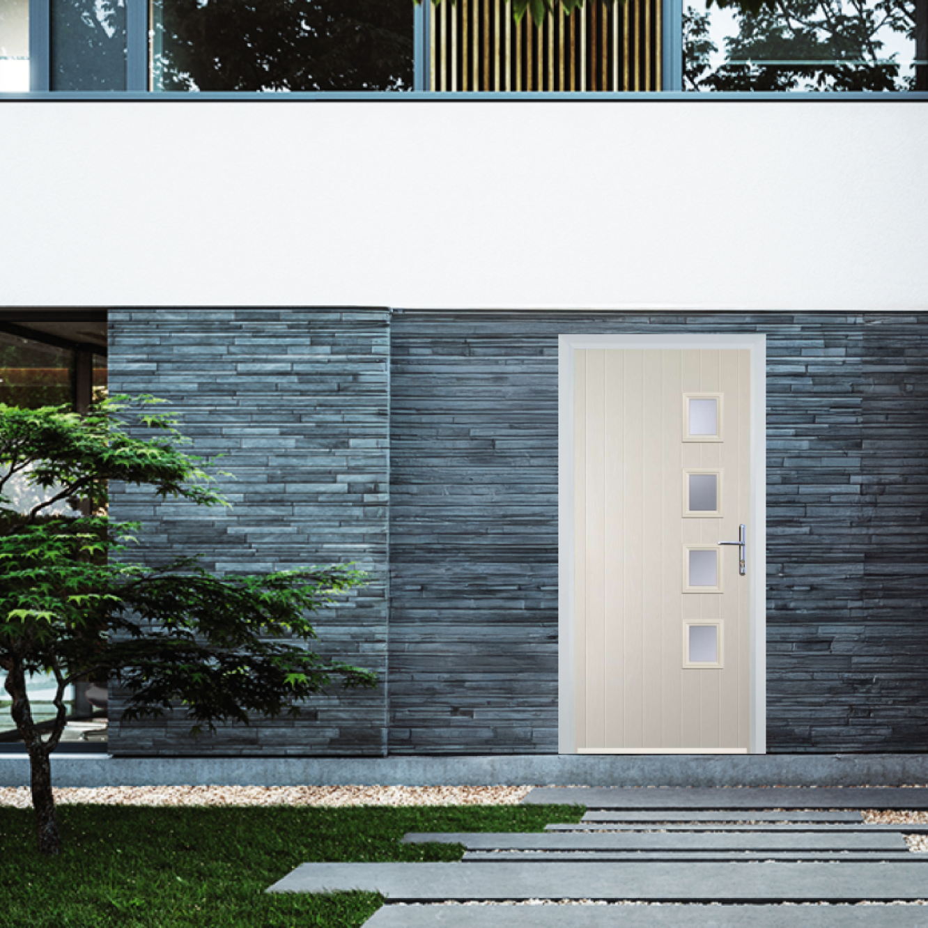 Door Stop 4 Square (W4) Composite Contemporary Door In Cream Image