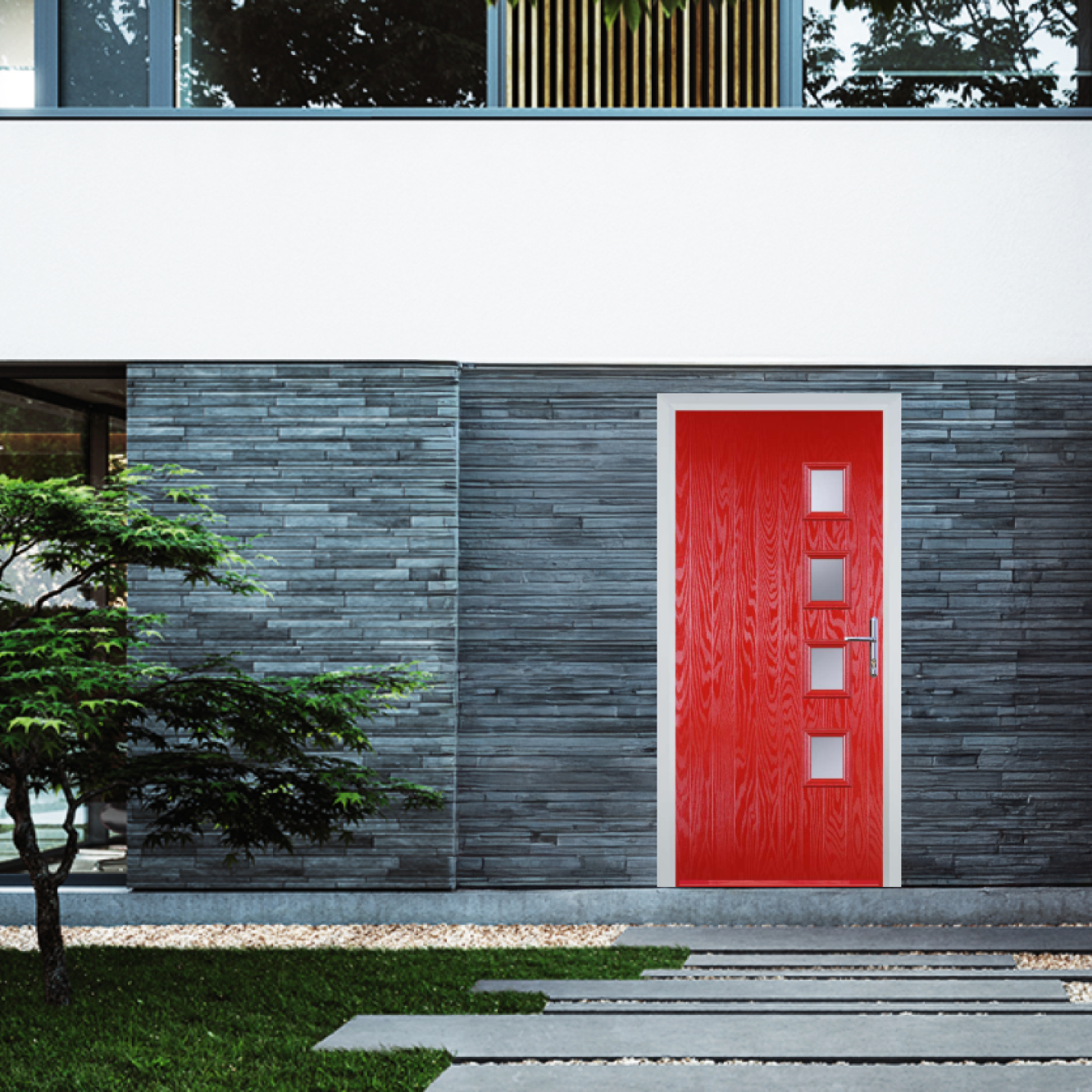 Door Stop 4 Square (W4) Composite Contemporary Door In Poppy Red (High Gloss) Image