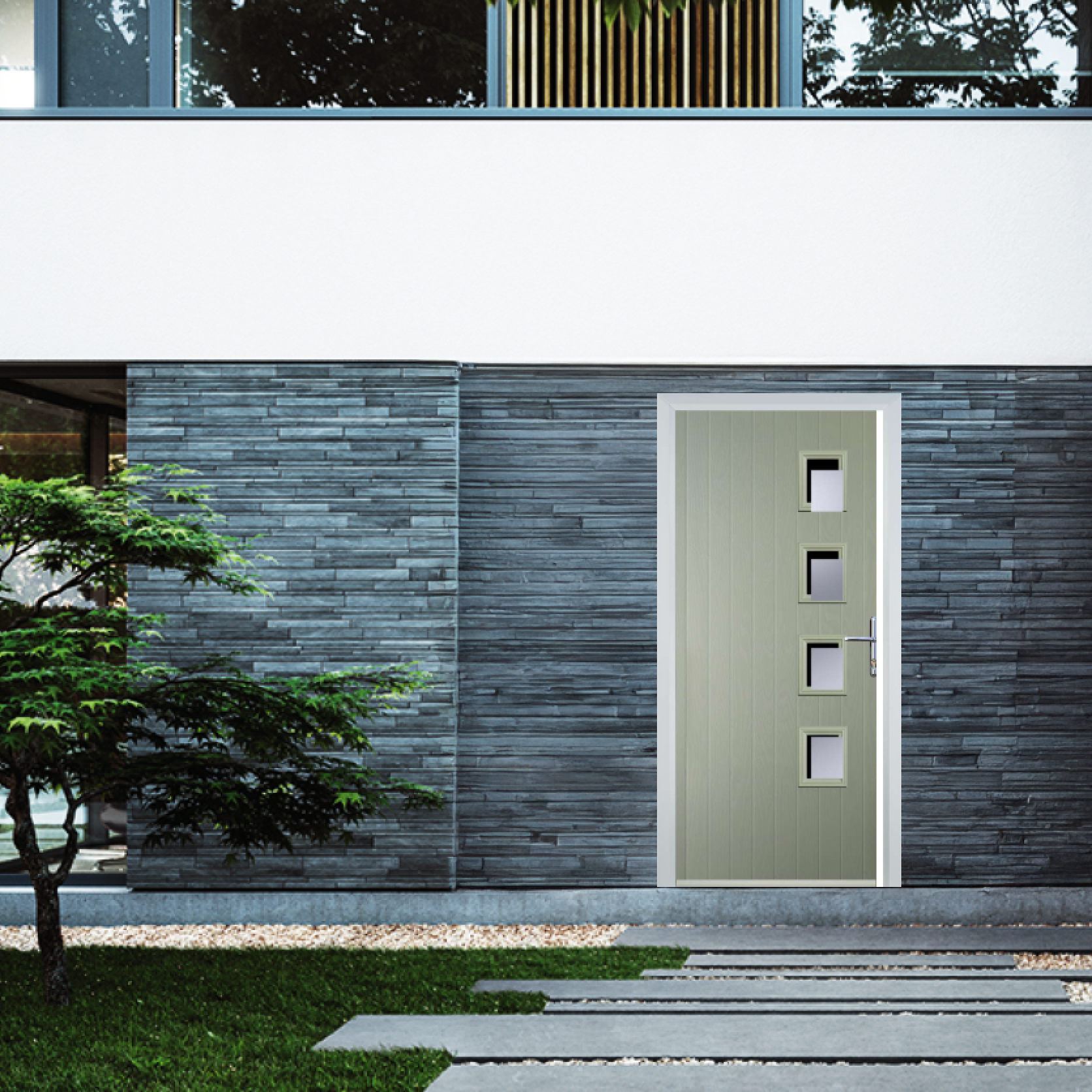 Door Stop 4 Square (W4) Composite Contemporary Door In Pebble Grey Large
                        Image