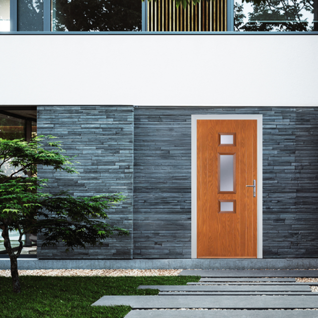 Door Stop Mid 3 Square (S) Composite Contemporary Door In Oak Thumbnail