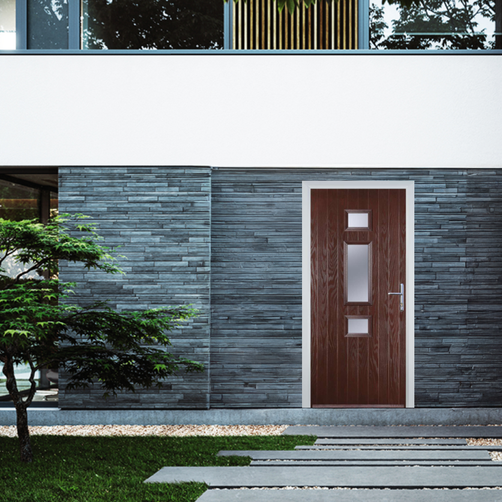 Door Stop Mid 3 Square (S) Composite Contemporary Door In Dark Wood Large
                        Image