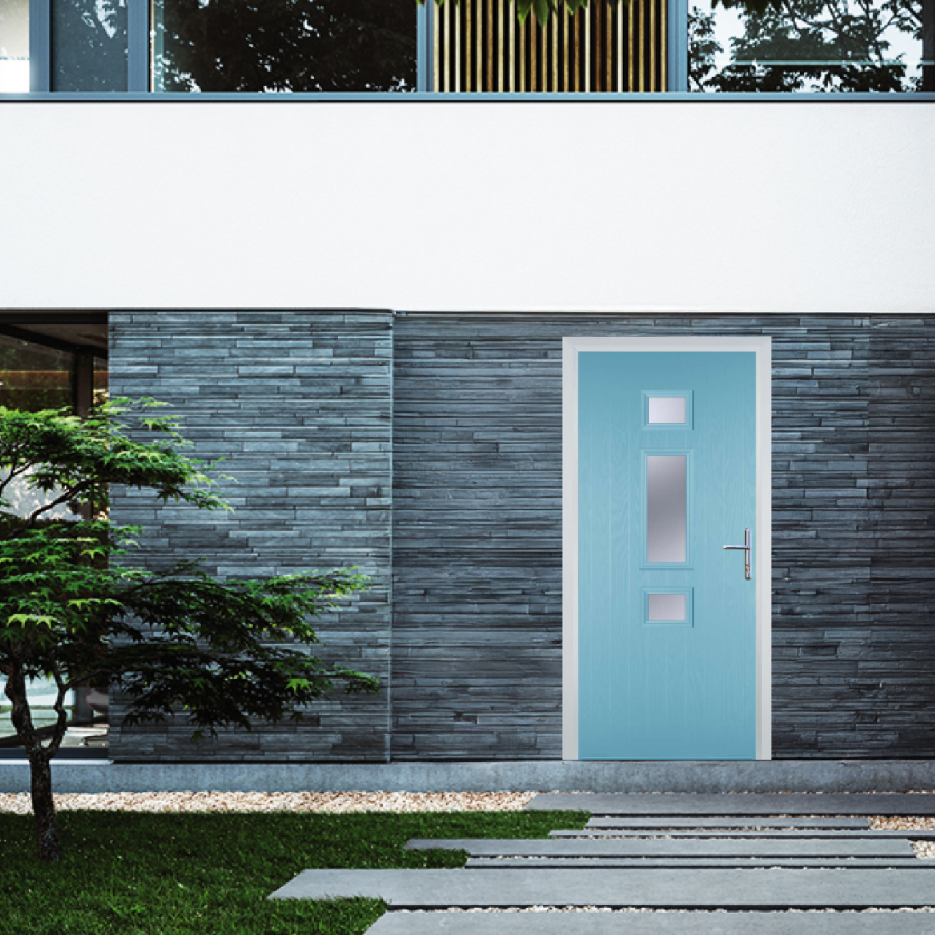 Door Stop Mid 3 Square (S) Composite Contemporary Door In Duck Egg Blue Image