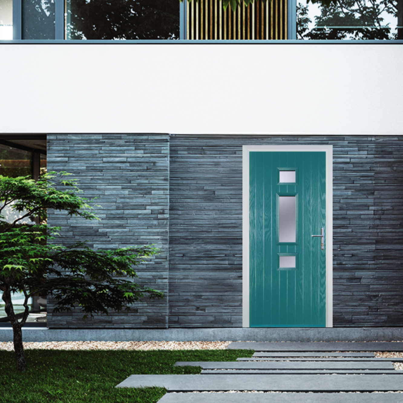 Door Stop Mid 3 Square (S) Composite Contemporary Door In Turquoise Blue Image