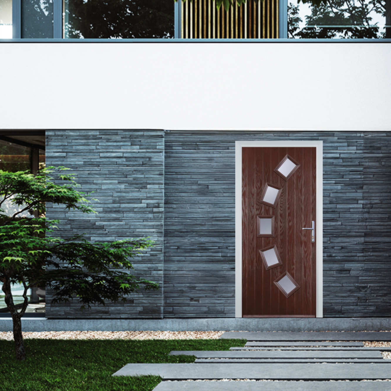 Door Stop 5 Square Curved (54) Composite Contemporary Door In Dark Wood Image