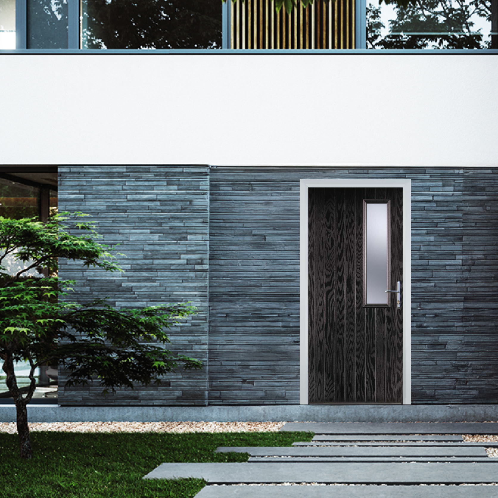 Door Stop Mid Square (56) Composite Contemporary Door In Black Brown Large
                        Image